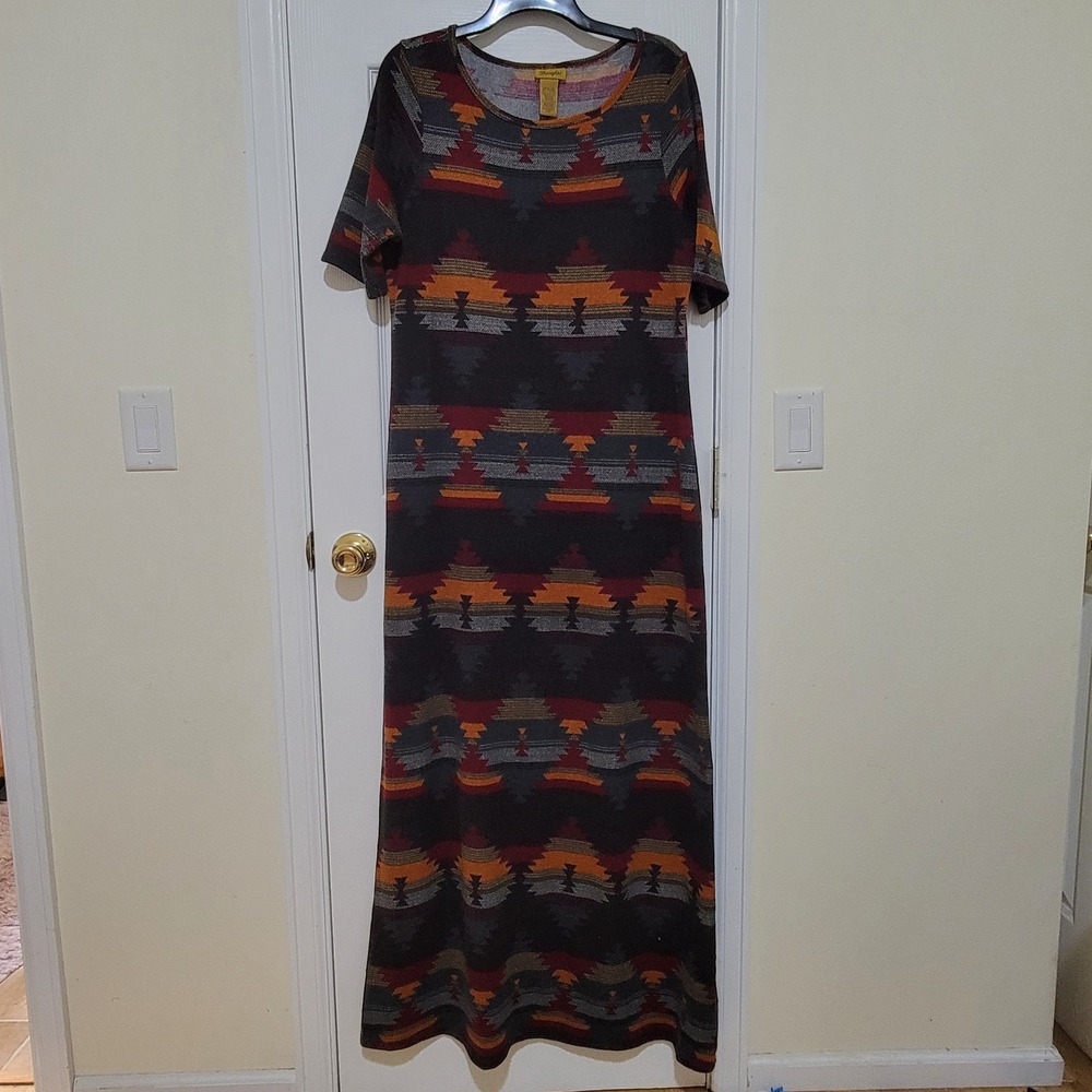 Wrangler Southwestern Geometric Knit Maxi Dress Short Sleeve XL Aztec